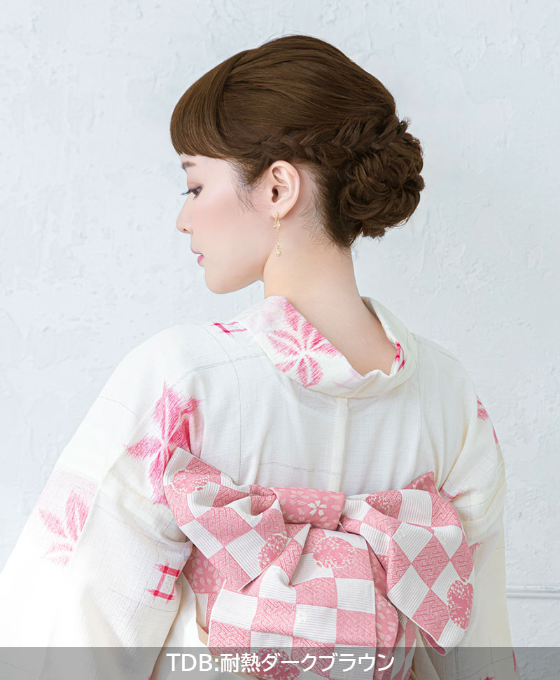 ふんわり総手植え前髪ウィッグ【フルバング】FX-100 着用イメージ　TDB：耐熱ダークブラウン　浴衣　和装