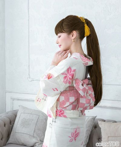 ふんわり総手植え前髪ウィッグ【フルバング】FX-100 着用イメージ　TDB：耐熱ダークブラウン　浴衣　和装