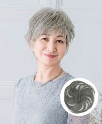 耐熱白髪かくしウィッグ(つむじタイプ) 品番【ST-004】 気になる部分をピンポイントでカバーできる部分かつら 着用イメージ1 カラー2N：ナチュラルブラック