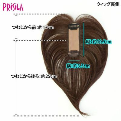 耐熱白髪かくしウィッグ(分け目タイプ) 品番【ST-005】 ウィッグ裏側 縦約10.5cm 横約3.5cm つむじから前約17cm つむじから後ろ約25cm