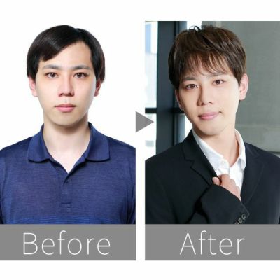 男性用五分ウィッグ【ストレートショート】 品番 GB-21耐熱 ビフォーアフター