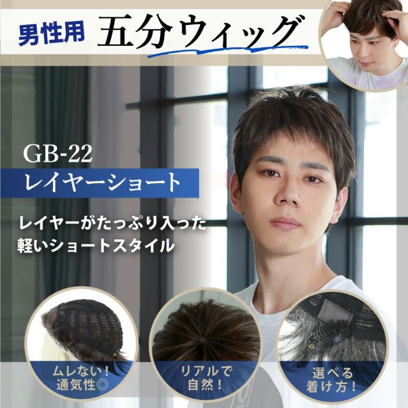 【プリシラ公式】男性用 五分ウィッグ レイヤーショート GB-22 耐熱 カバー用ウィッグ ヘアピース