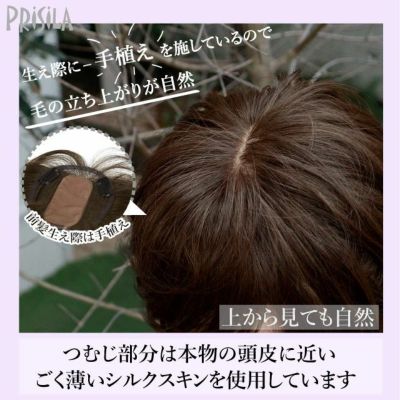 プレミアム白髪隠しウィッグ(ナチュラルショートタイプ) 【ST-009】 生え際に手植えを施しているので毛の立ち上がりが自然 つむじ部分は本物の頭皮に近いごく薄いシルクスキンを使用