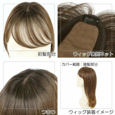 プレミアム白髪隠しウィッグ(ふんわりロングタイプ) 品番【ST-010】  イメージ 前髪部分 つむじ ウィッグ裏側ネット ウィッグ装着イメージ