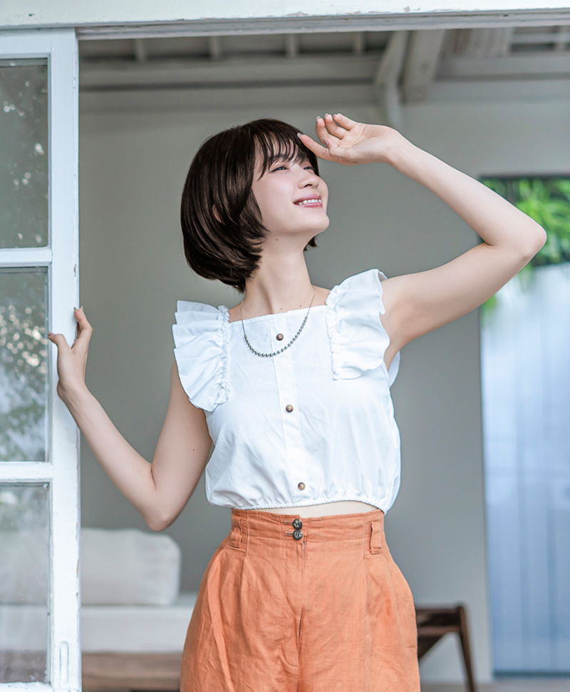 【公式サイト限定】PRISILA Limi手植えオールウィッグ(人毛ミックス)【アプリコットショート】品番/LA-002　カラー/ZNC:人毛ミックスナチュラルカラー　着用イメージ10