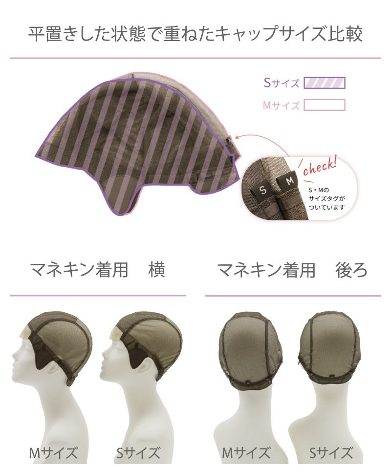 PRISILA Limi手植えオールウィッグ(人毛ミックス)【ミレーヌウェーブボブ】LA-008 キャップサイズ比較表