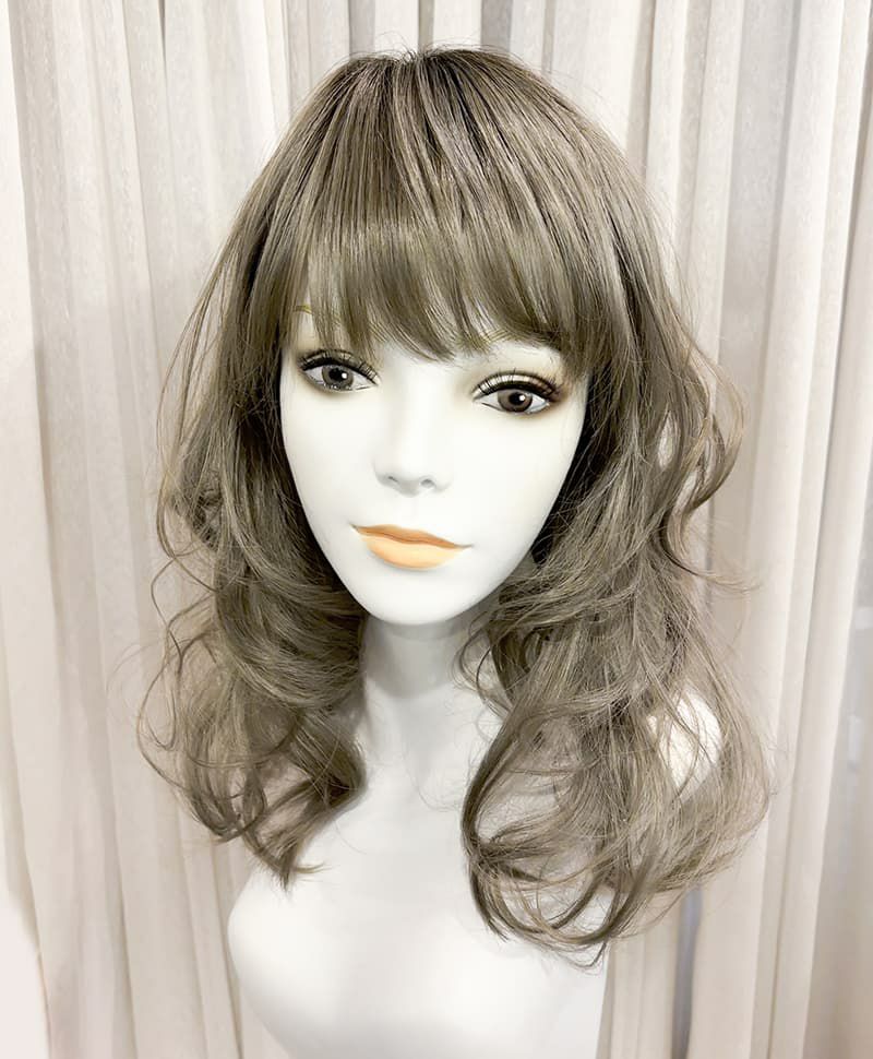 【WEB限定一点もの】マシンメイドグラデーションオールウィッグ【ミディアム】UMEDA-947-CTOG耐熱オリーブグレー【梅田サロンカットウィッグ】